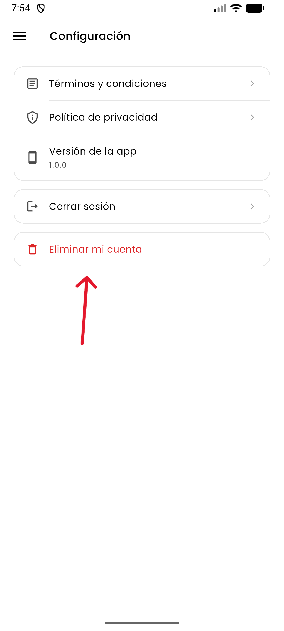 Paso 2: tocar Eliminar mi cuenta en Configuración