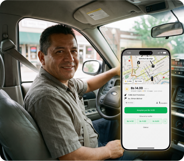 Conductor de Ruppit usando la app en su teléfono